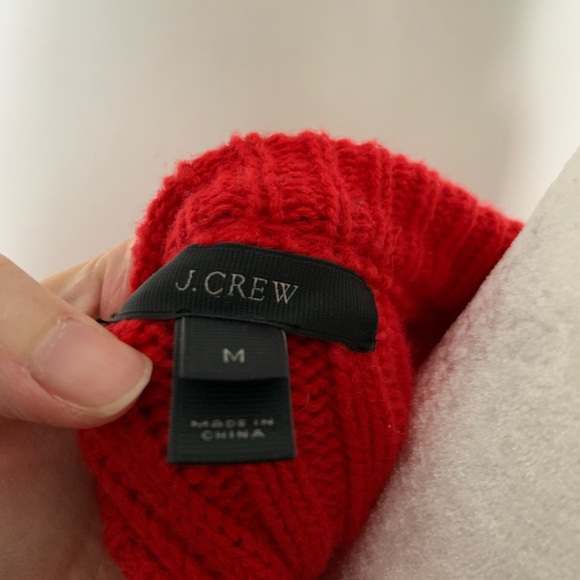 J Crew Red Wool Pom Pom Sweater - Medium - Picture 4 of 5